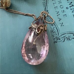 Large Amethyst Teardrop Pendant Necklace Sterling Silver